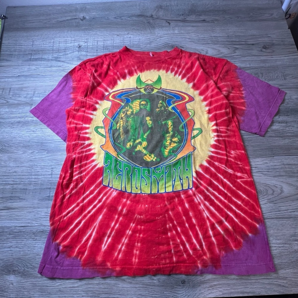 Aerosmith T-Shirt Mens XL Red Tie Dye Girls of Summer 2002 Tour Concert Graphic